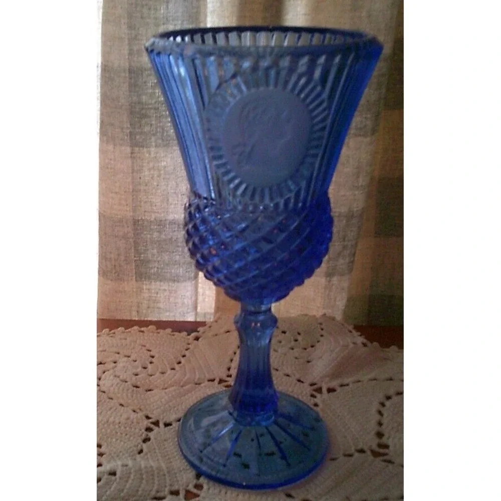 Vintage Avon Fostoria George Washington Cobalt Blue 12oz Water Wine Glass Goblet